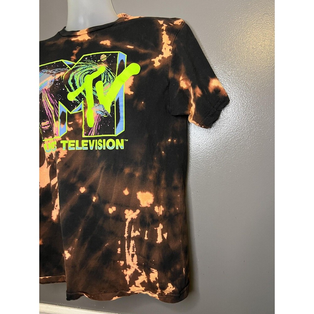 MTV Music Television Shirt Mens Large Black Bleach Tie Dye Logo Graphic Tee - Picture 5 of 7